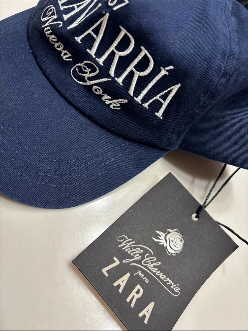 Zara Navy Baseball Cap with Cream Embroidery